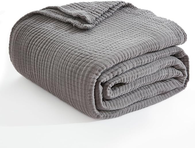 EMME Cotton Blanket Twin XL for Bed Soft Muslin Blankets 66"x90" Lightweight Breathable Layering Bedspread Coverlet All Season Gauze, Grey