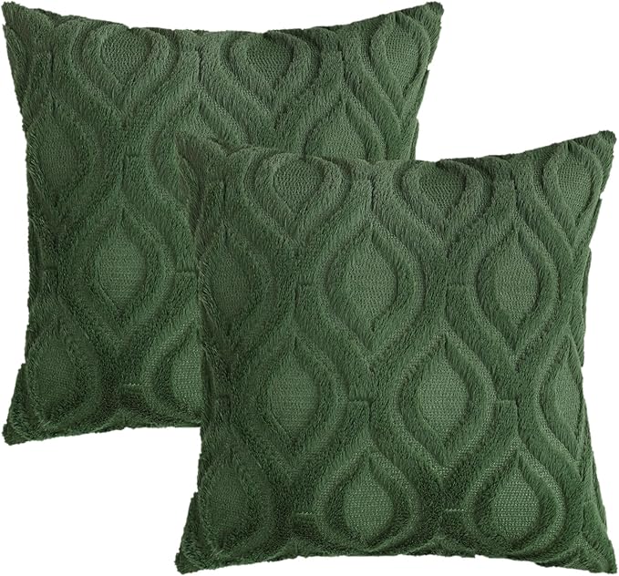 decorUhome Throw Pillow Covers 24x24 Inch Set of 2, Soft Plush Decorative Faux Fur Forest Elf Solid Couch Pillow Covers, Accent Farmhouse Neutral Square Euro Pillow Cases for Sofa Bed Living Room