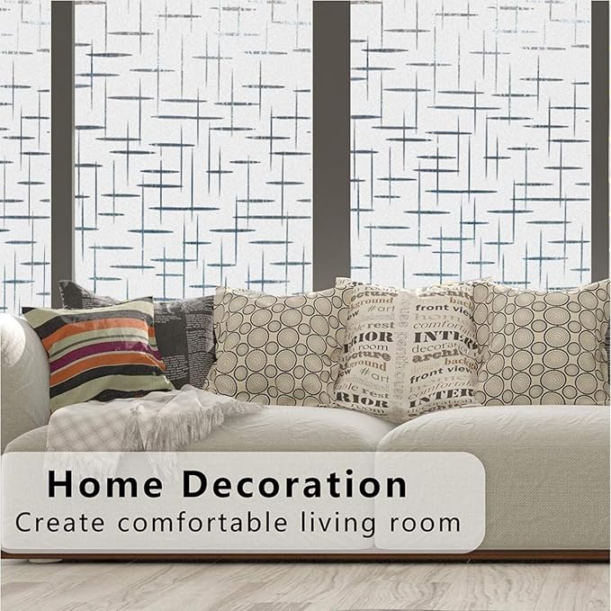 Finnez Frosted Window Film Non-Adhesive, Frosting Privacy Film for Glass Windows, Self Static-Cling Decorative Window Cling for Home Office UV Protection Cross Pattern, 29.5 x 118.1inches