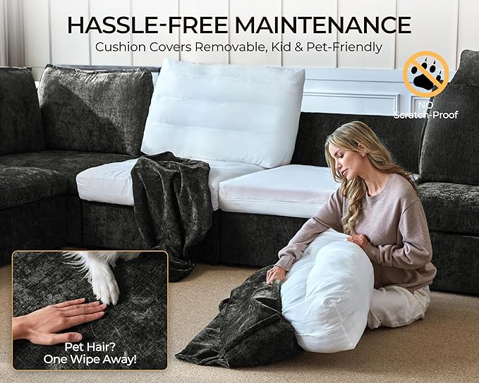 Oversized Modular Sofa Comfy Cloud Couch with Storage, Extra Deep Plush Sectional Sofa Set for Living Room, Covers Washable, Chenille, Olar (Black, 8-Seater with Corner & 2 Ottomans, u-Shaped)