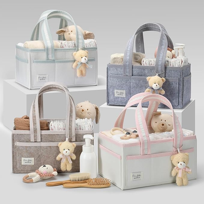 PeraBella Diaper Caddy Organizer with Handle, Baby Shower Gifts Basket Bag, Registry Search Must Haves Items, Nursery Storage Organizer for Newborn Girl Boy, Baby Bag Essentials, Car Diaper Caddy Cart