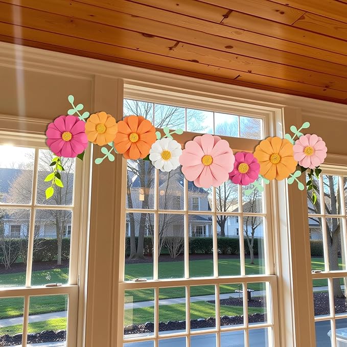 Paper Flowers Decorations for Wall, 3D Handmade Artificial Flowers for Wall Decorations, Pink Orange White, for Baby Girl Nursery Room Bulletin Board Decoration