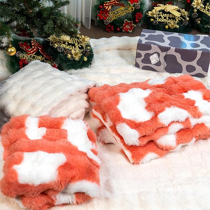 Cow Print Faux Fur Throw Blanket for Couch, Soft & Plush Fuzzy Blanket for Sofa, Bedroom, Living Room, Super Soft Warm for Adults Kids Girl Gifts Bedroom Couch Sofa Travel,50x60 Inches Black Brown