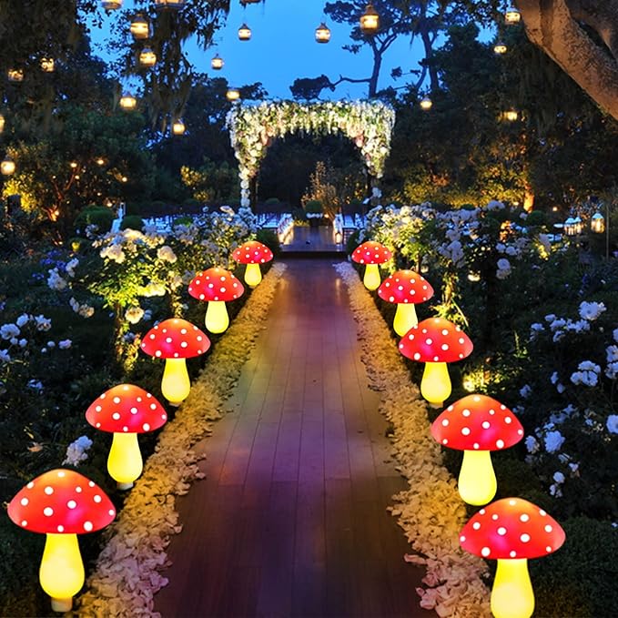 8-Pack Red Solar Mushroom Lamp, 8 Modes, Outdoor Waterproof, for Garden Decor, Christmas, Halloween, Yard, Lawn