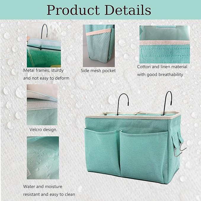 2-Pack Bedside Caddy Bedside Hanging Storage Basket Multi-Function Organizer Caddy for Bunk and Hospital Beds Dorm Rooms Bed Rails, Can be Placed Glasses Books Mobile Phones(2pcs Green)