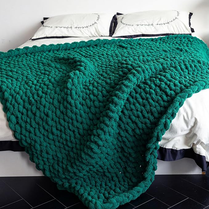 Chunky Knit Blanket - Luxury Soft Cozy 50 * 60 Throw Blanket,100% Woven Blanket Rope Knot Throw Blanket for Couch, Sofa, Home Decor, Gift - Machine Washable(Blackish Green)