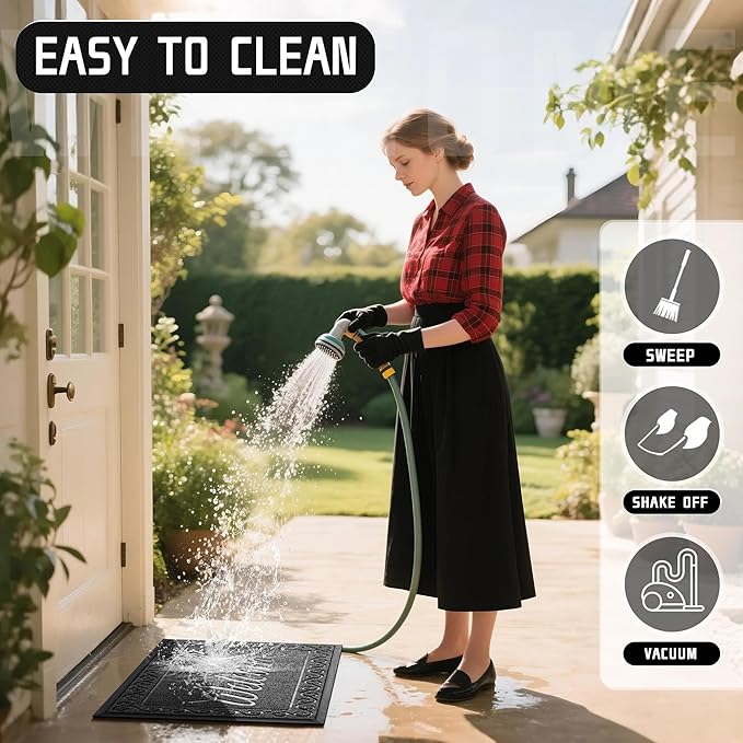 Yimobra Welcome Mat Outdoor Indoor, Waterproof Heavy Duty Front Door Mat Outside Entrance, Extra Sturdy Non-Slip Doormat, Low Profile, Dirt Trapping, 36x24 Inches, Black Gray