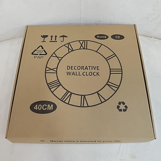 Large Wall Clock - 40cm/ 16 Inches Silent Non-Ticking Metal Wall Clock, Black, Vintage Modern Style, Battery Operated, Ideal for Living Room, Bedroom, Office, Farmhouse Decor