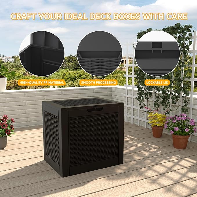DRATO 31 Gallon Deck Box, Outdoor Storage Box for Patio Cushion, Sports Equipment, Garden Tools, Waterproof Resin Storage Box (Black)