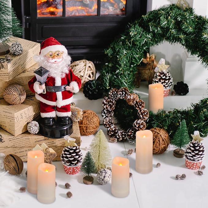 Aignis 24pcs Flameless LED Candles Battery Operated with 10-Key Remote Timer, Outdoor Waterproof Electric Lights, Warm Flickering Glow for Cozy Home/Wedding/Holiday Décor (D2.2'' x H4''/5''/6''/7'')