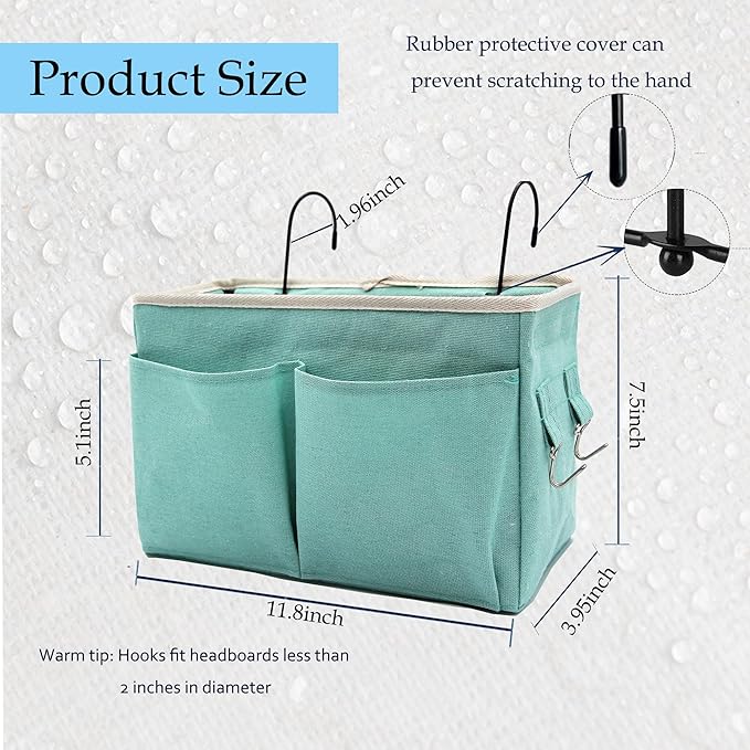 2-Pack Bedside Caddy Bedside Hanging Storage Basket Multi-Function Organizer Caddy for Bunk and Hospital Beds Dorm Rooms Bed Rails, Can be Placed Glasses Books Mobile Phones(2pcs Green)