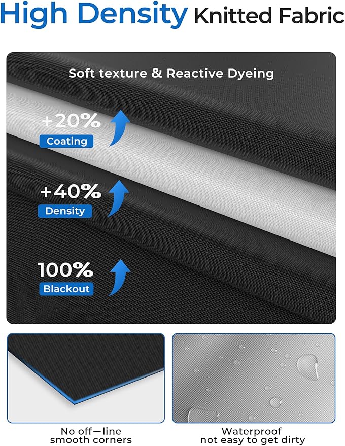 Sumobaby Blackout Curtains for Bedroom 96"x70"Portable Black Out Window Cover with Heat-Resistant Hook&Loop Tape,100% Blackout Shades No Drill Blinds for Windows DIY Cut Fit for Nursery,TV Room(Black)