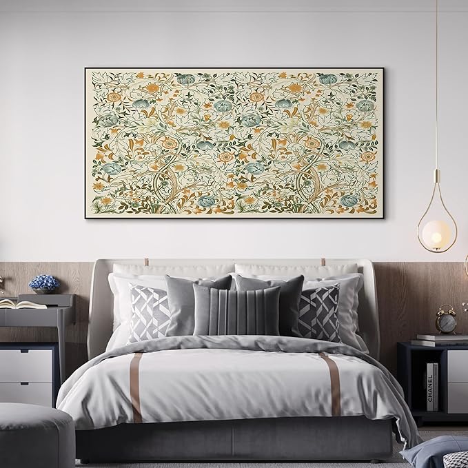 SIGNWIN 24"x46" Extra Large Framed Wall Art Vintage Botanical Floral with Golden and Teal Leaves, Elegant Nature Illustration for Home Living Room Bedroom Decor (Frame Assembly Required)
