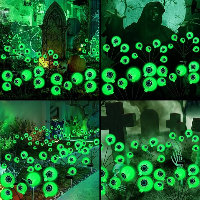 Solar Garden Lights Outdoor, Swaying Light Waterproof Solar Lights Outdoor for Yard Pathway Patio, Swaying Lawn Decor as Gardening Gifts for Women Holiday (Green, 4 Pack Halloween Decor)