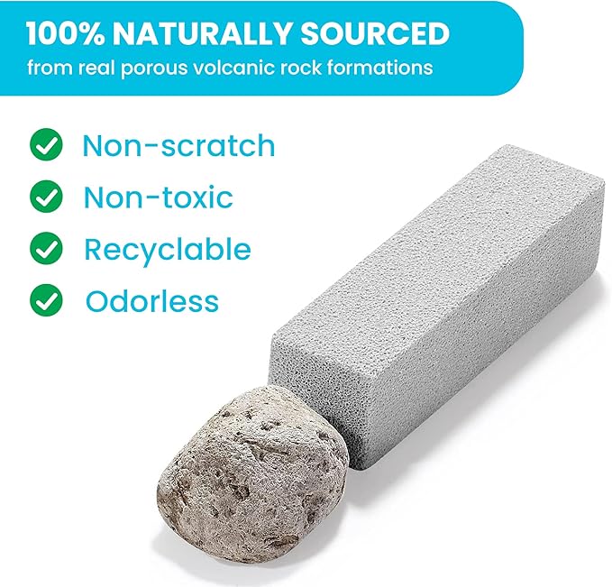 Pumice Stone Toilet Bowl Cleaner | Long Handle & Eco-friendly Screw-on Pumice Stones | Scouring Stick for Toilet Cleaning, Stain Removal on Toilets, Grills, Tiles, Grout & Pools | 3 Pack