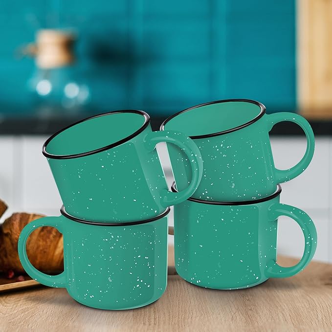 DISCOUNT PROMOS Ceramic Campfire Coffee Mugs 13 oz. Set of 10, Bulk Pack - Perfect for Tea, Espresso, Cappuccino, Hot Cocoa - Mint