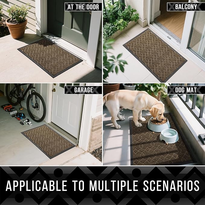Yimobra Front Door Mat Outside Entrance, 47x24 All-Season Waterproof Welcome Matt Outdoor, All-Weather Non-Slip Doormat, Porch Patio Indoor Entrance Mat, Brown