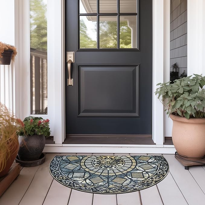 CHICHIC Entrance Door Mat Large 18 x 30 Inch Entry Way Doormat Front Door Rugs Outdoors Heavy Duty Welcome Mat Non Slip Rubber Back Low Profile for Garage, Patio, High Traffic Area, Blue