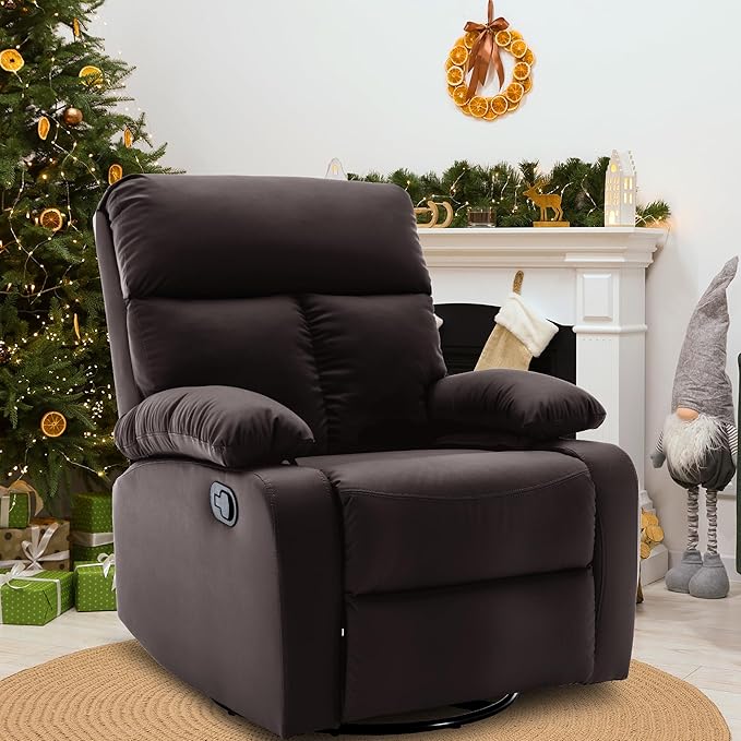 Swivel Rocker Recliner, Rocking Recliners Chair for Small Spaces, Small Rocker Recliner Chair, Nursery Rocking Chairs for Living Room, RV, Nursery, Brown
