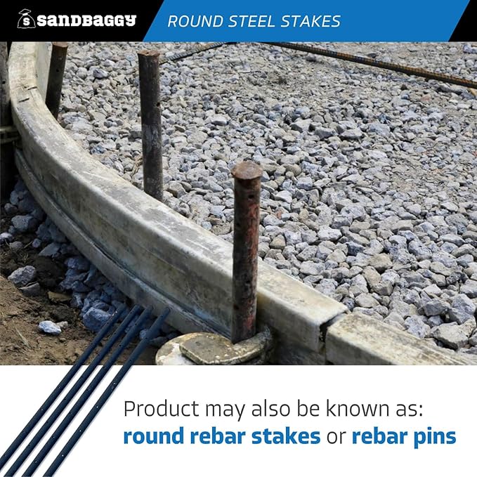 Sandbaggy Round Steel Concrete Form Stakes with Nail Holes - Rust Resistant Coating - Removable, Reusable (10, 3/4 in X 48 in)