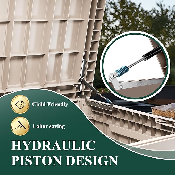 230 Gallon Outside Storage Box, Resin All Weather Storage Cabinet, Large Deck Box for Garden Tools, Patio Furniture, Sports Equipment, Light Brown