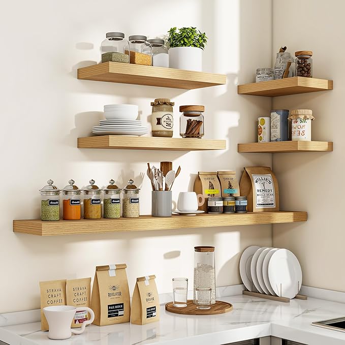 24 Inch Floating Shelves, 3D Textured Wood Grain, 24"x9.25"x1.5" Inch Deep Floating Shelves for Wall, Wooden Shelves for Bathroom, Bedroom, Living Room, Natural