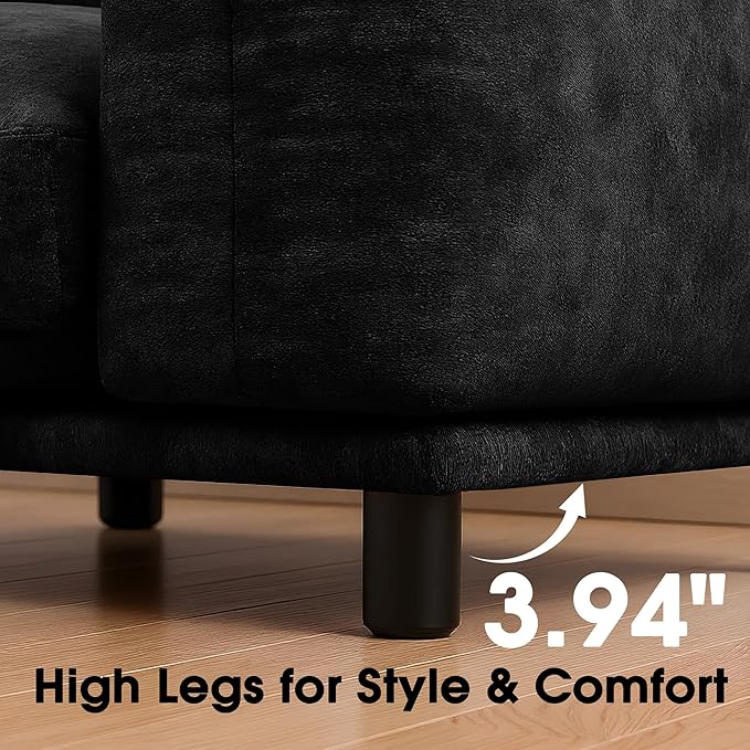 Modern Minimalist Chenille Modular Sectional Sofa, Oversized Deep-Seat U-Shaped Couch with Movable Ottoman, Thick Cushions, Upholstered Sofa for Living Room, Bedroom, Office, Apartment Black 2 Ottoman