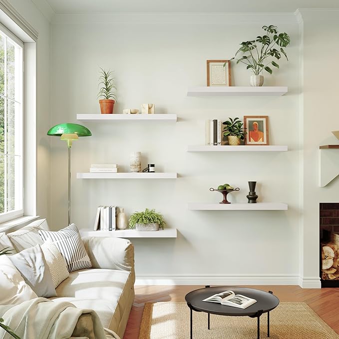 Large Floating Shelves for Wall Set of 3 Wooden Wall Shelves 36 in x 12.75 in x 2 in Room Decor Long Shelf with Invisible Wall Mount Bracket for Bedroom Kitchen Living Room White