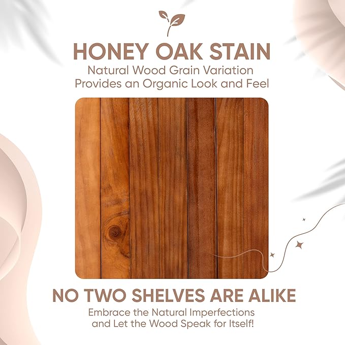 Homeforia 18 inch Floating Shelf Oak, High End Solid Real Wood 18inch Long Floating Shelves for Wall Mounted, Honey Oak Wooden 18in Floating Shelves, Heavy Duty Bracket, 18 X 6.5 X 1.75 inch, Set of 2