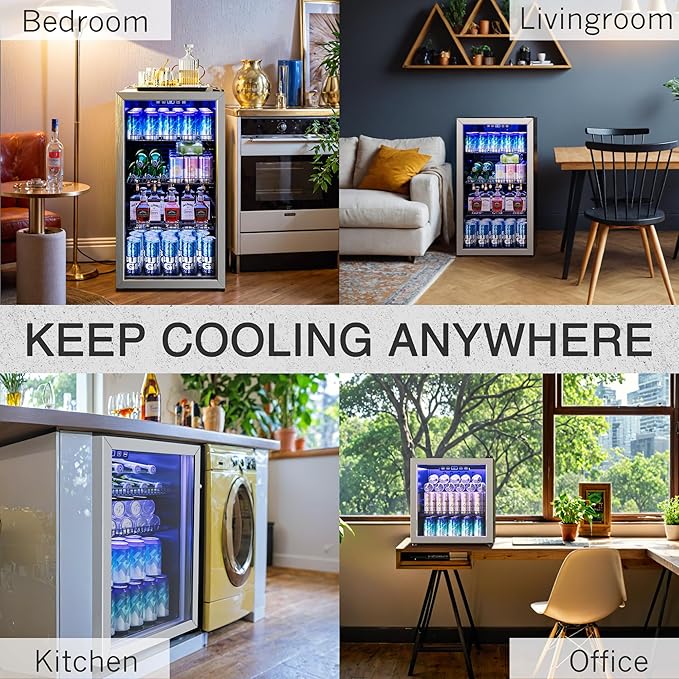 2.5 Cu.Ft Beverage Fridge, Mini Fridge With Glass Door, Beverage Cooler Refrigerator, Wine Drink Beer Cooler, Adjustable Shelves & Digital Temperature Display, 22 Bottle 95 Can