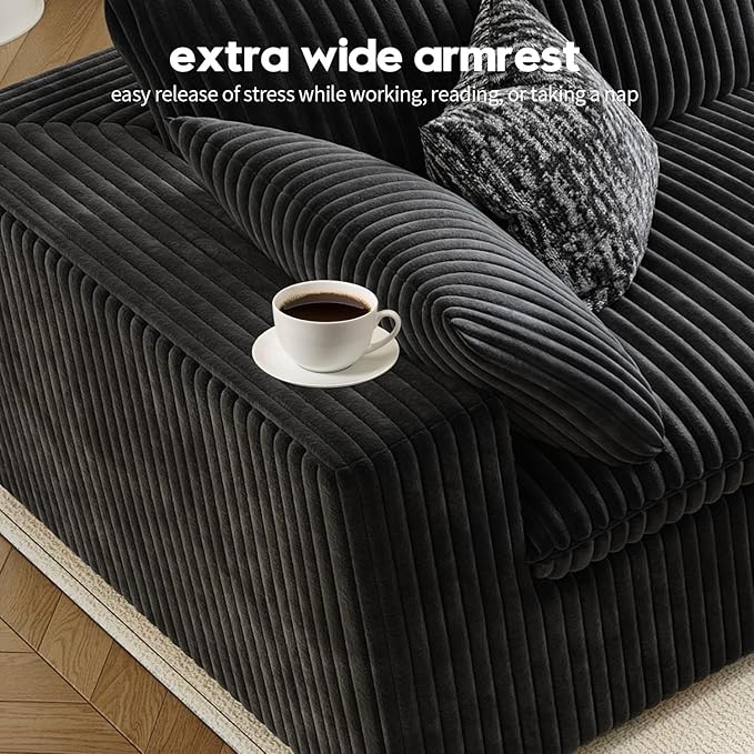 LoveSeat Cloud Couch Modular Sectional Sofa for Living Room,Modern Sofa with Deep Seat,2 Seater Boneless Couch,Comfy Upholstered Corduroy Couches for Apartment, Studio, Office,Bedroom,Black