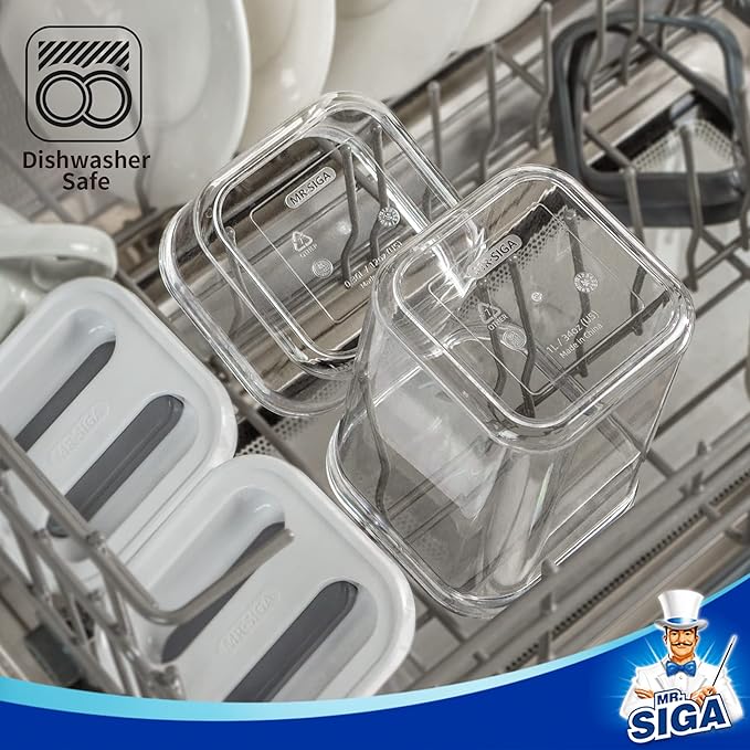 MR.SIGA 6 Piece Airtight Food Storage Container Set, BPA Free Kitchen Pantry Organization Canisters, One-handed Kitchen Storage Containers for Cereal, Spaghetti, Pasta, White