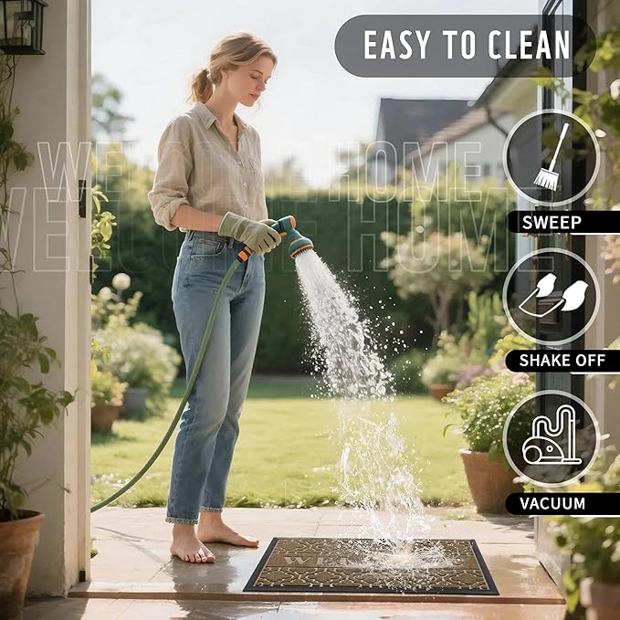 Yimobra Welcome Mat Outdoor Indoor, All-Season Waterproof Front Door Mat Outside Entrance, All-Weather Heavy Duty Non-Slip Doormat, Low Profile Porch Patio Entrance Mats, 60x36, Coffee