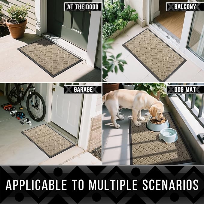 Yimobra Front Door Mat Outdoor Indoor 60x37, All-Season, All-Weather, Heavy Duty Welcome Door Mats Outside Entrance, Non Slip Porch Patio Entrance Mat, Light Beige
