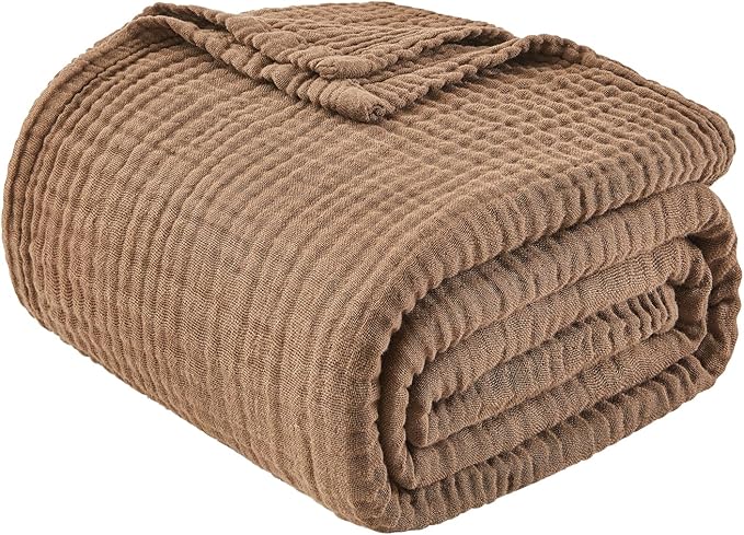 EMME Cotton Muslin Large Throw Blanket Couch Breathable Gauze Blanket Soft Lightweight Bed Blankets Adults (Brown, 50"x70")