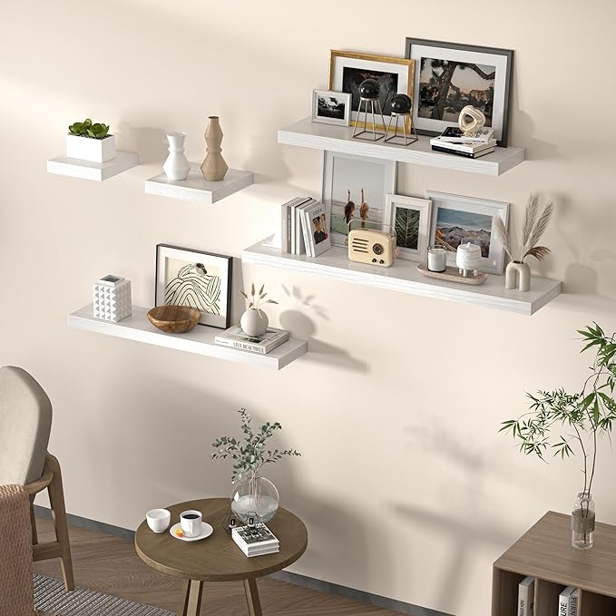 Floating Shelves for Wall,48" W x 9.3" D x 1.5" H, Wooden Wall Mounted Display Shelves with Invisible Brackets for Living Room, Bedroom, Bathroom, Kitchen Decor and Storage, Set of 1, White