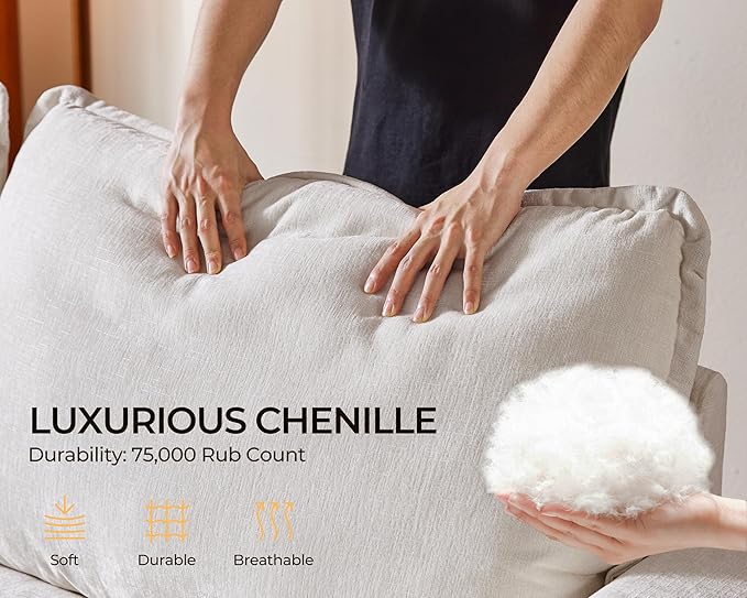 Oversized Modular Sofa Comfy Cloud Couch with Storage, Extra Deep Plush Sectional Sofa Set for Living Room, Covers Washable, Chenille, Olar (White, 6-seatser with Corner & Ottoman, v-Shaped)