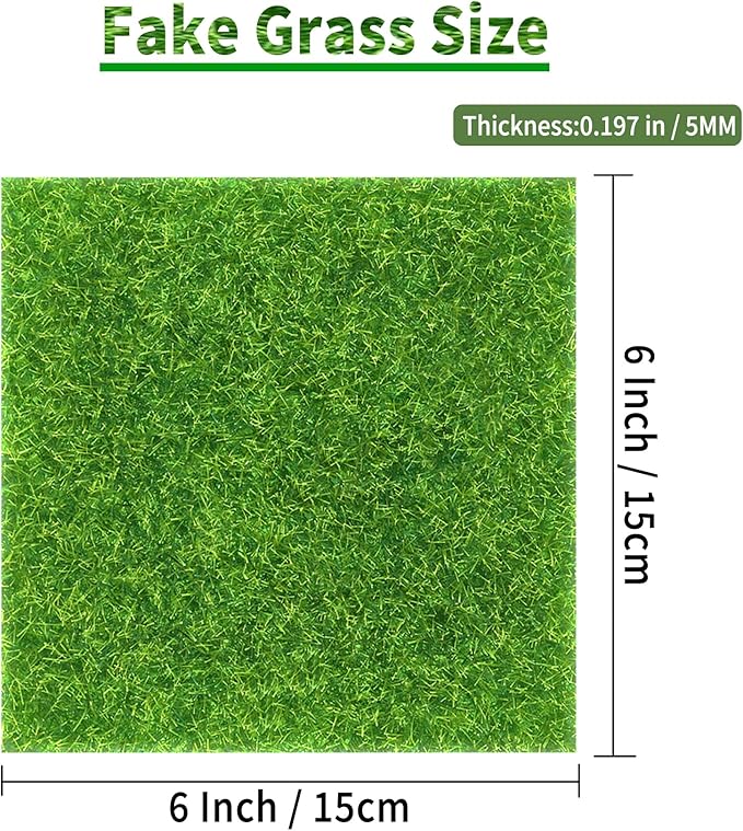 24 Packs 6 X 6 Inch Fake Grass Decor for Crafts, Artificial Grass for Dollhouse Miniature Ornament Projects, Model Turf Grass for DIY Fairy Garden Accessories and Decor Kit
