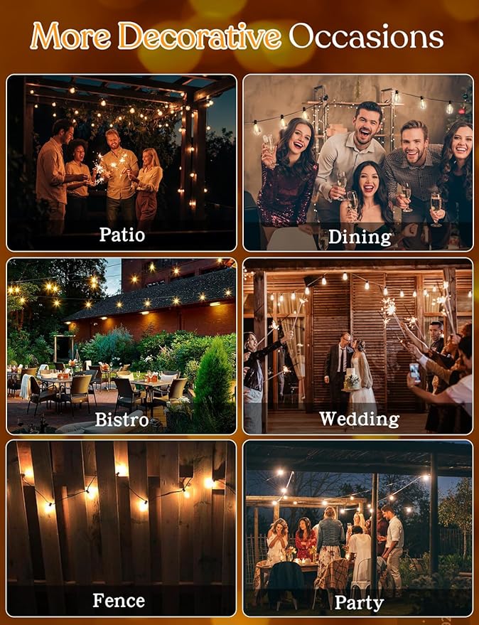 100 FT Outdoor String Lights for Outside, IP65 Waterproof ST38 LED Shatterproof Bulbs, Dimmable & Timable, 3 Light Modes, Hanging Patio Edison Lights for Porch Backyard Cafe Bistro