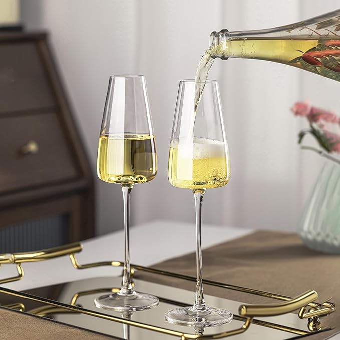 Champagne Flutes Glass Set of 2, Crystal Champagne Glasses 9OZ/ 270ML, Hand Blown Mimosa Glasses, Unique Champagne Gift for Wedding, Engagement Gift