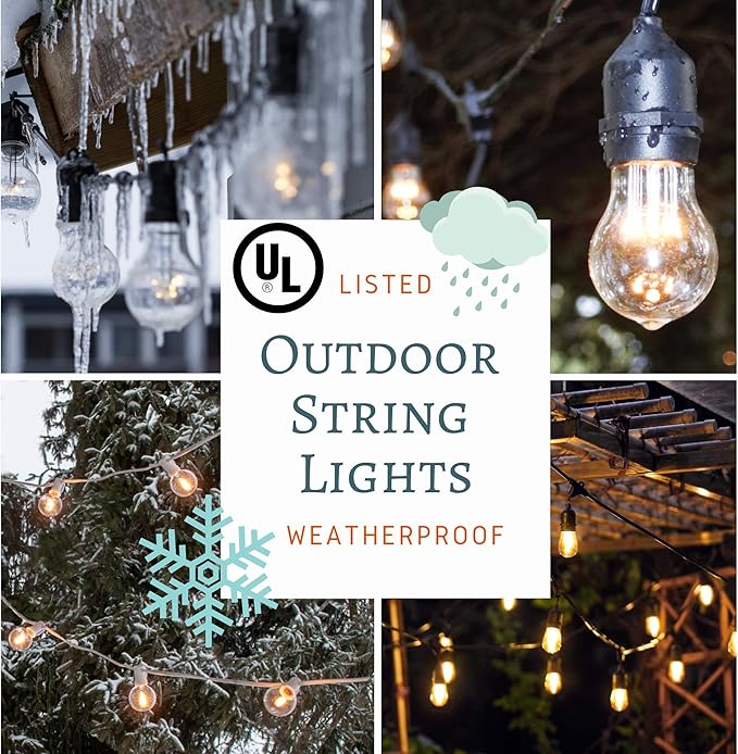 Hometown Evolution, Inc. 24 Foot E26 Outdoor Commercial String Lights with Suspended Socket for Weatherproof Heavy Duty Vintage Outside Lighting - Set of 12 S14 Clear Bulbs