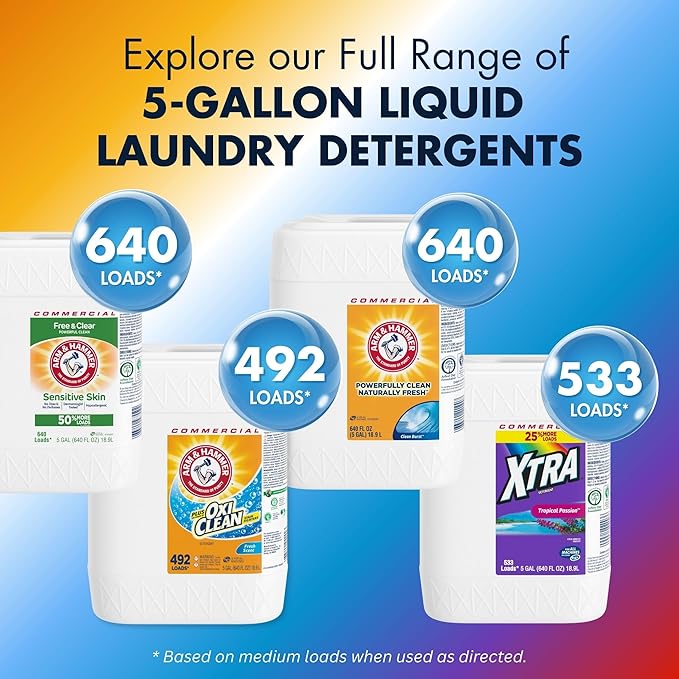 Arm & Hammer Liquid Laundry Detergent Professional, Sensitive Skin, 5 Gallon (Pack of 1) 640 Loads