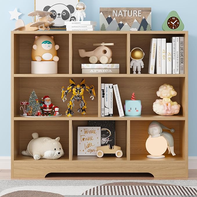 Book Shelf Set of 2, 8 Cubes Storage Organizer, Freestanding Wooden Bookshelf Cube Shelf for Bedroom, Living Room, Home Office, 3-Tier Open Bookshelf Wooden Bookcase
