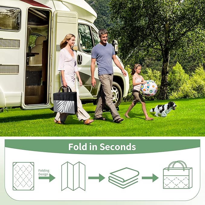 GENIMO Outdoor Rug 8' x 10' Waterproof for Patios Clearance, Reversible Plastic Straw Camping Rug Carpet, Large Area Rugs Mats for RV, Picnic, Backyard, Deck, Balcony, Porch, Beach, Grey&White