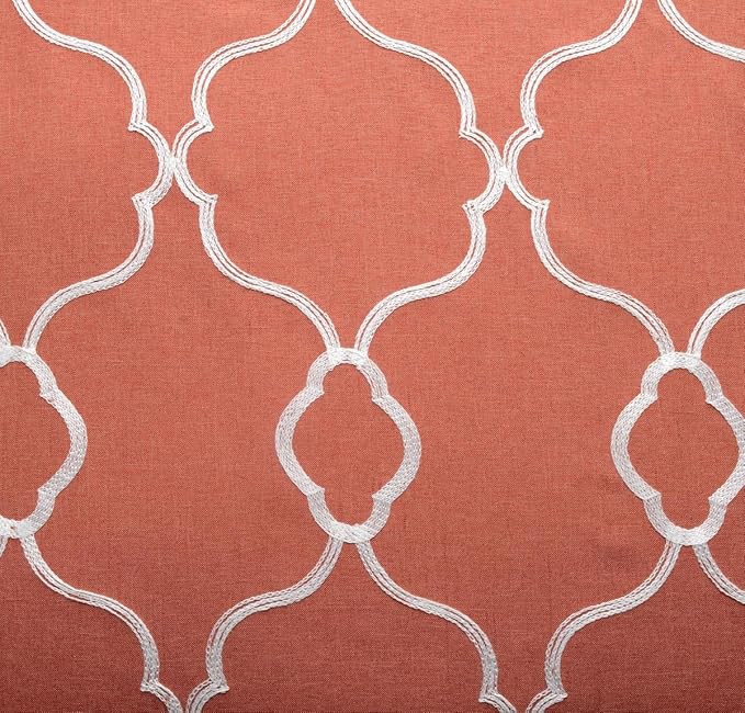 MIUCO Moroccan Embroidery Semi Sheer Curtains Faux Linen Grommet Curtain Panels for Kids Room 52 x 84 Inch 2 Panels, Rust