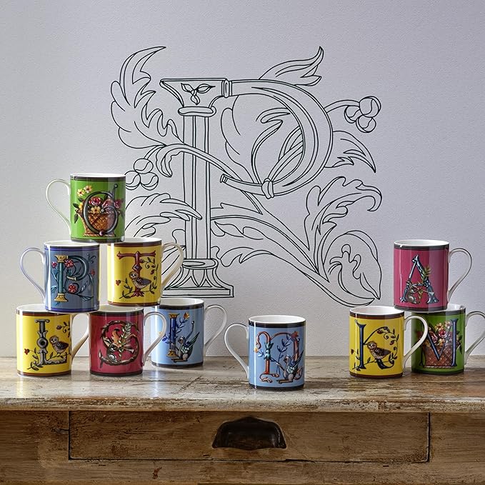 Spode Kit Kemp 12oz Mug in Fine China, W Initial - Custom Coffee Cup for Hot Beverages, Personalized Gift Idea for Her, Him, Friends, Coffee Lovers - Stylish Letter Mug for Daily Use, Dishwasher Safe