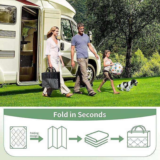 GENIMO Outdoor Rug 4' x 6' Waterproof for Patios Clearance, Reversible Outdoor Plastic Straw Camping Rug Carpet, Large Area Rugs Mats for RV, Camper, Deck, Balcony, Porch, Beach, Picnic, Black&Grey