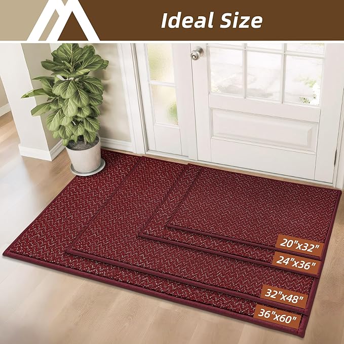 COSY HOMEER-Door-Mat 24"x36" Non Slip Absorbent Entryway Rugs Dirt Trapper Doormats Washable Entrance Mats Low Pile Welcome Floor Mat for Front Back Door and Entry Mats,Red