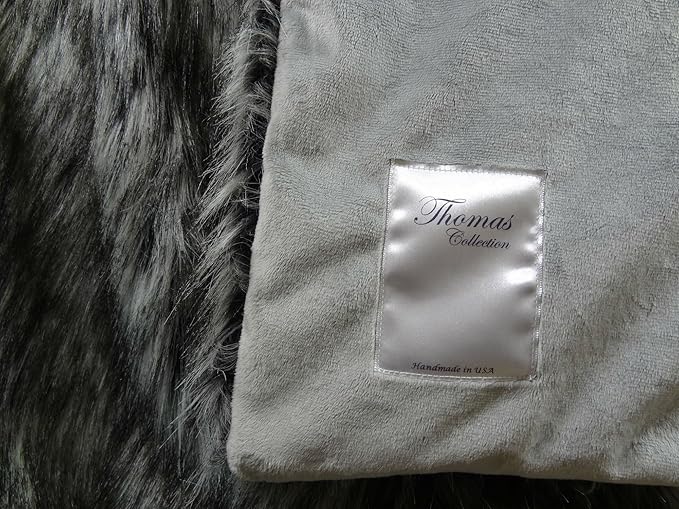 Exotic Siberian Husky Faux Faur Throw Blanket - Gray White Black Husky Fur - Gray Faux Fur Throw Blanket - Luxury Soft Faux Fur, Made in USA, 16411
