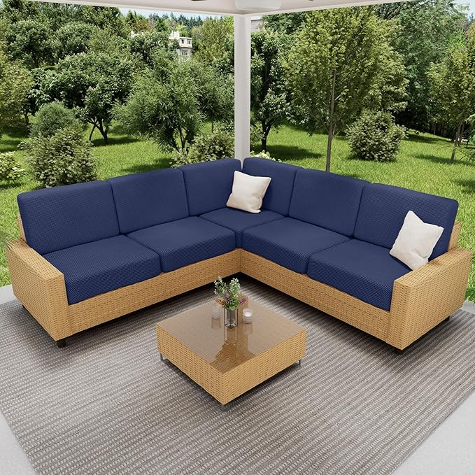 hyha Waterproof Couch Cushion Covers for Pets, Non Slip Sofa Seat Cover for Dogs Washable, Soft Thick Stretch Jacquard Fabric, Sofa Slipcovers with Elastic Bottom (1 Piece for Backrest L, Navy)